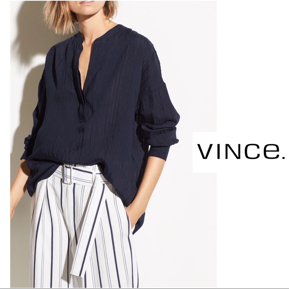 VINCE Drapey Stripe Pullover in Navy